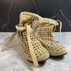 Womens Breathable Wedge Booties Tan Size 7.5 -10